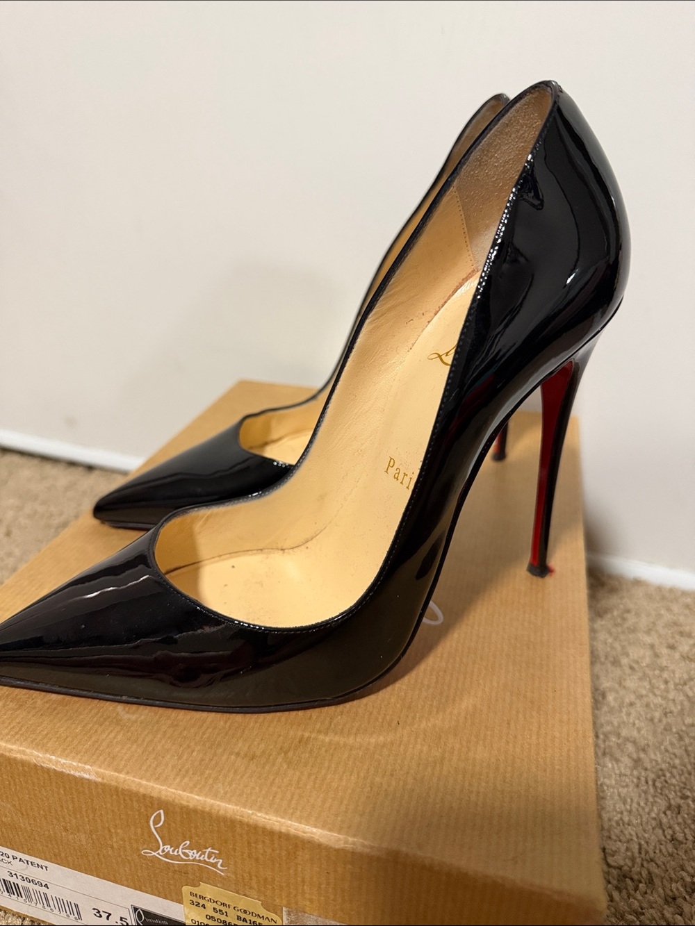 Christian Louboutin Brown Cardboard Shoe Box with White Logo and Black Labels